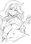  1girl blush breasts cleavage haunter hex_maniac_(pokemon) large_breasts looking_at_viewer maydrawfag monochrome npc_trainer pokemon underboob 