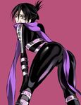  1boy ass black_hair bodysuit makeup male_focus md5_mismatch one-punch_man onsoku_no_sonic purple_eyes scarf short_hair solo sweat trap yoku 