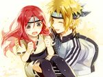  1boy 1girl blonde_hair couple forehead_protector matsunaka_hiro namikaze_minato naruto naruto_shippuuden red_hair uzumaki_kushina younger 