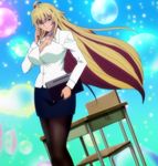  1girl blonde_hair breasts female huge_breasts large_breasts long_hair red_eyes screencap shikishima_mirei solo standing stitched teacher valkyrie_drive valkyrie_drive_-mermaid- 