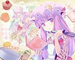  &gt;_&lt; :t adjusting_hair bad_id bad_pixiv_id blonde_hair book butter cake closed_eyes cooking cupcake egg english food hat heart kirisame_marisa long_hair mouth_hold multiple_girls o_o pastry patchouli_knowledge purple_eyes purple_hair remilia_scarlet ribbon touhou whisk yuuyuu_(yuko) 