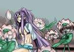  b.m. demon_boy demon_horns flower horns jacket kamui_gakupo lily_pad long_hair lotus male_focus pointy_ears ponytail purple_hair solo very_long_hair vocaloid 