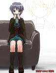  asaki_yuki bad_id bad_pixiv_id book brown_eyes cardigan couch grey_hair highres kita_high_school_uniform nagato_yuki reading school_uniform serafuku short_hair solo suzumiya_haruhi_no_shoushitsu suzumiya_haruhi_no_yuuutsu zoom_layer 