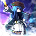  blue_hair hat hinanawi_tenshi long_hair parody pirate pirates_of_the_caribbean red_eyes ship solo sword sword_of_hisou touhou tsubasa_(abchipika) watercraft weapon 