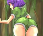  ass bad_id bad_pixiv_id looking_back male_focus otoko_no_ko pokemon purple_eyes purple_hair shorts solo tree tsukushi_(pokemon) 