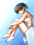  amagami athletic bare_shoulders barefoot black_eyes black_hair camisole chair feet grin leg_hug legs legs_up ponytail short_hair sitting smile solo tamago_(yotsumi_works) thighs tsukahara_hibiki 