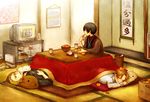  axis_powers_hetalia calendar_(object) capybara-san eating food game_console germany_(hetalia) japan_(hetalia) kotatsu male_focus multiple_boys northern_italy_(hetalia) satokichi_(kope00) sleeping table television wii 