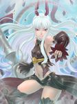  aliasse armpits don_michael grin horns long_hair navel red_eyes senjou_no_valkyria senjou_no_valkyria_2 smile solo thighhighs 