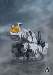  chibi command_wolf energy_gun fangs gun mecha mercy_rabbit no_humans rain signature sitting solo weapon zoids 