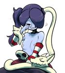  1girl blue_hair blue_skin breasts choker detached_sleeves hair_over_one_eye leviathan_(skullgirls) m.purin monster_girl red_eyes skullgirls sleeping squigly_(skullgirls) stitched_mouth stitches zombie 
