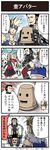  2boys 4koma armor black_eyes black_hair blonde_hair bococho check_translation clenched_teeth comic cosplay danjin danjin_(cosplay) dungeon_and_fighter eighth_note flying_sweatdrops fur_trim gameplay_mechanics gauntlets headband highres kannazuki_hato mage_(dungeon_and_fighter) mask multiple_boys musical_note official_art priest_(dungeon_and_fighter) red_eyes red_hair slayer_(dungeon_and_fighter) speech_bubble talking teeth translation_request twintails vest walking 