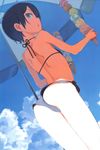  ass blue_eyes cloud clouds flat_chest food ice_cream kino kino_no_tabi kuroboshi_kouhaku looking_at_viewer looking_back parasol short_hair shoulder_blades sky solo string_bikini 