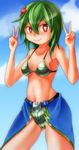  1girl bandai bikini claws digimon digimon_story:_cyber_sleuth digimon_world_re:digitize female green_hair shinomiya_rina swimsuit v 