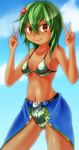  1girl bandai bikini claws dark_skin digimon digimon_story:_cyber_sleuth digimon_world_re:digitize female green_hair shinomiya_rina swimsuit v 