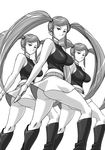  3girls android ass bare_shoulders belt boots breasts female gamia_q highres hikawadou long_hair mazinger_z monochrome multiple_girls no_panties robot robot_girl skirt turtleneck twintails very_long_hair 