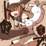  1girl cat error_musume girl_holding_a_cat_(kantai_collection) hat highres kantai_collection midriff nns_(sobchan) open_mouth pain panties punching skirt tears underwear white_panties 