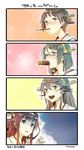  4koma bare_shoulders black_hair brown_hair comic detached_sleeves food glasses hairband haruna_(kantai_collection) headgear hiei_(kantai_collection) japanese_clothes kantai_collection kirishima_(kantai_collection) kongou_(kantai_collection) long_hair multiple_girls nonco nontraditional_miko open_mouth pocky pocky_day remodel_(kantai_collection) saliva sexually_suggestive shaded_face short_hair silent_comic smile translated what you're_doing_it_wrong 
