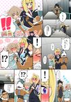  2girls akihiro_altland amano_jack_(paradise_jack) atra_mixta black_hair blonde_hair blood blush breast_grab brown_hair comic grabbing guided_breast_grab gundam gundam_tekketsu_no_orphans kudelia_aina_bernstein long_hair long_sleeves mikazuki_augus multiple_boys multiple_girls nosebleed pantyhose pilot_suit ponytail purple_eyes red_eyes short_hair sweater translated very_long_hair 