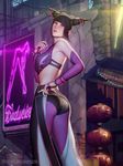  1girl ass audia_pahlevi from_behind han_juri looking_back neon_sign realistic solo street street_fighter street_fighter_iv 