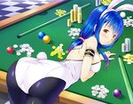  animal_ears armband artist_request ass back bare_shoulders bent_over blue_hair blush breast_hold breasts bunny_ears bunny_tail bunnysuit cue_stick fake_animal_ears from_behind furiido_(idobatakaigisho) hair_ornament hairclip hinanawi_tenshi long_hair looking_at_viewer low_twintails pantyhose poker_chips pool_table shiny shiny_clothes shiny_hair shiny_skin sideboob smile solo tail touhou twintails yellow_eyes 