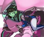  anal anal_object_insertion bad_id bad_pixiv_id bangs bodysuit brown_hair cockpit d.va_(overwatch) double_penetration long_hair mecha meka_(overwatch) notte object_insertion one_eye_closed overwatch pilot_suit solo tears vaginal vaginal_object_insertion wince 