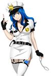  1girl blue_eyes blue_hair breasts fairy_tail juvia_loxar large_breasts police police_hat police_uniform skirt smile 