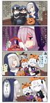  6+girls amulet black_hair blue_eyes chibi closed_eyes comic commentary destroyer_hime eating food gloves habit hair_ornament hairclip halloween halloween_costume hamakaze_(kantai_collection) hat highres isokaze_(kantai_collection) jiangshi kantai_collection long_hair long_sleeves multiple_girls nun open_mouth puchimasu! pumpkin pumpkin_costume pumpkin_hat red_eyes seaport_hime shaded_face short_hair side_ponytail silver_hair smile surprised sweat translated wavy_mouth white_hair witch_hat yuureidoushi_(yuurei6214) 