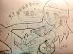  1girl cosplay female hainchu hikari_(pokemon) long_hair monochrome navel nintendo photo piplup pokemon sketch team_rocket team_rocket_(cosplay) traditional_media translation_request 
