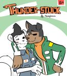  blush buddy_thunderstruck_(character) buddy_thunderstruck_(series) canid canine canis colthed darnell_(buddy_thunderstruck) domestic_dog duo ferret male male/male mammal mustelid nontoxo story story_in_description title_card 