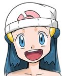  1girl blue_eyes blue_hair bust hainchu hikari_(pokemon) long_hair nintendo open_mouth pokemon sketch smile 
