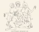  4girls areolae breast_grab breasts fellatio food fruit grabbing grapes harem hetero large_breasts long_hair mitarashi_anko multiple_girls naruto nipples nude oral r3ydart short_hair sitting sketch terumi_mei tsunade uchiha_sasuke uzumaki_kushina 