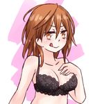  1girl bra breasts brown_eyes brown_hair i.u.y licking_lips misaka_worst to_aru_kagaku_no_railgun to_aru_majutsu_no_index tongue_out underwear 