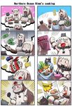  &gt;:) 4koma :d =_= airfield_hime bar_censor carrot censored chef_hat chuuka_ichiban! claws comic detached_sleeves dollar_sign dress eating enemy_aircraft_(kantai_collection) food gooster hat holding horn identity_censor imagining kantai_collection kitchen_knife ladle long_hair mao_(chuuka_ichiban) money multiple_4koma multiple_girls northern_ocean_hime o_o open_mouth pocky potato red_eyes seaport_hime shinkaisei-kan silent_comic smile sparkle v-shaped_eyebrows white_dress white_hair white_skin 