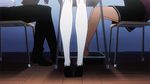  2girls animated animated_gif barefoot black_hair blue_eyes classroom desk feet garter_straps grisaia_(series) grisaia_no_kajitsu kazami_yuuji komine_sachi multiple_girls panties pantyshot pink_hair pink_panties purple_hair school_uniform suou_amane thighhighs toes two_side_up underwear upskirt white_legwear 