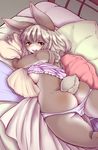  ass bed breasts bunny furry green_eyes laying_down open_mouth panties setouchi_kurage short_hair tail underwear white_hair 