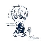  1boy black_sclera cellphone charging cyborg genos monochrome one-punch_man phone 