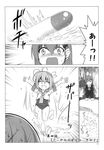  bandaid blood blood_on_face comic greyscale head_bump highres honest_axe i-58_(kantai_collection) kantai_collection kuromayu monochrome multiple_girls non-web_source page_number parody suzuya_(kantai_collection) torpedo translated 