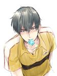  1boy black_hair blush condom looking_at_viewer male_focus pov sanada_gen&#039;ichirou sanada_gen'ichirou short_hair tennis_no_ouji-sama yaoi 