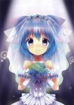  1girl alternate_costume blue_eyes blue_hair cirno flower smile touhou uta_(kuroneko) wedding_dress 