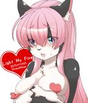 blue_eyes breasts cat ehime_mikan erect_nipples furry long_hair nipples open_mouth pasties pink_hair tears 