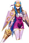  1girl armor atlus blue_hair genei_ibunroku_#fe helmet mask official_art sheeda_(gir#fe) shin_megami_tensei weapon 