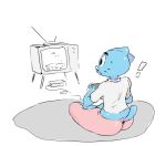  ! anthro blue_fur butt cartoon_network clothed clothing controller domestic_cat felid feline felis female fur game_controller gaming holding_controller holding_object mammal mature_female nicole_watterson playing_videogame rear_view redout sitting solo the_amazing_world_of_gumball tight_clothing 