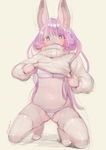  artist_request black_eyes blush bra bunny furry panties purple_hair short_hair underwear undressing 