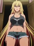  blonde_hair breasts large_breasts long_hair red_eyes shikishima_mirei shorts standing stitched valkyrie_drive valkyrie_drive_-mermaid- 