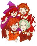  4girls aqua_hair brown_hair female_protagonist_(persona_3) halloween halloween_costume kirijou_mitsuru megami_tensei multiple_girls persona persona_3 red_hair sutei_(giru) takeba_yukari yamagishi_fuuka 