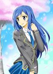  1girl blue_eyes blue_hair blush breasts joukamachi_no_dandelion long_hair necktie sakurada_aoi school_uniform skirt smile 