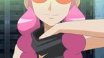  1girl animated animated_gif armpits pachira_(pokemon) pink_hair pokemon pokemon_(anime) solo sunglasses 