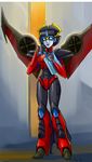  autobot blue_eyes breasts high_heels kandagawa lipstick makeup mecha_girl transformers windblade_(transformers) wings 