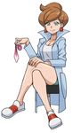  1girl araragi_(pokemon) condom female full_body legs looking_at_viewer pokemon ryunryun shoes smile sneakers solo used_condom 