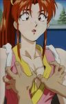  90s animated animated_gif breast_grab breast_squeeze breasts brown_hair cleavage fatal_fury grabbing groping high_ponytail large_breasts long_hair ninja no_bra revealing_clothes screencap shiranui_mai the_king_of_fighters 